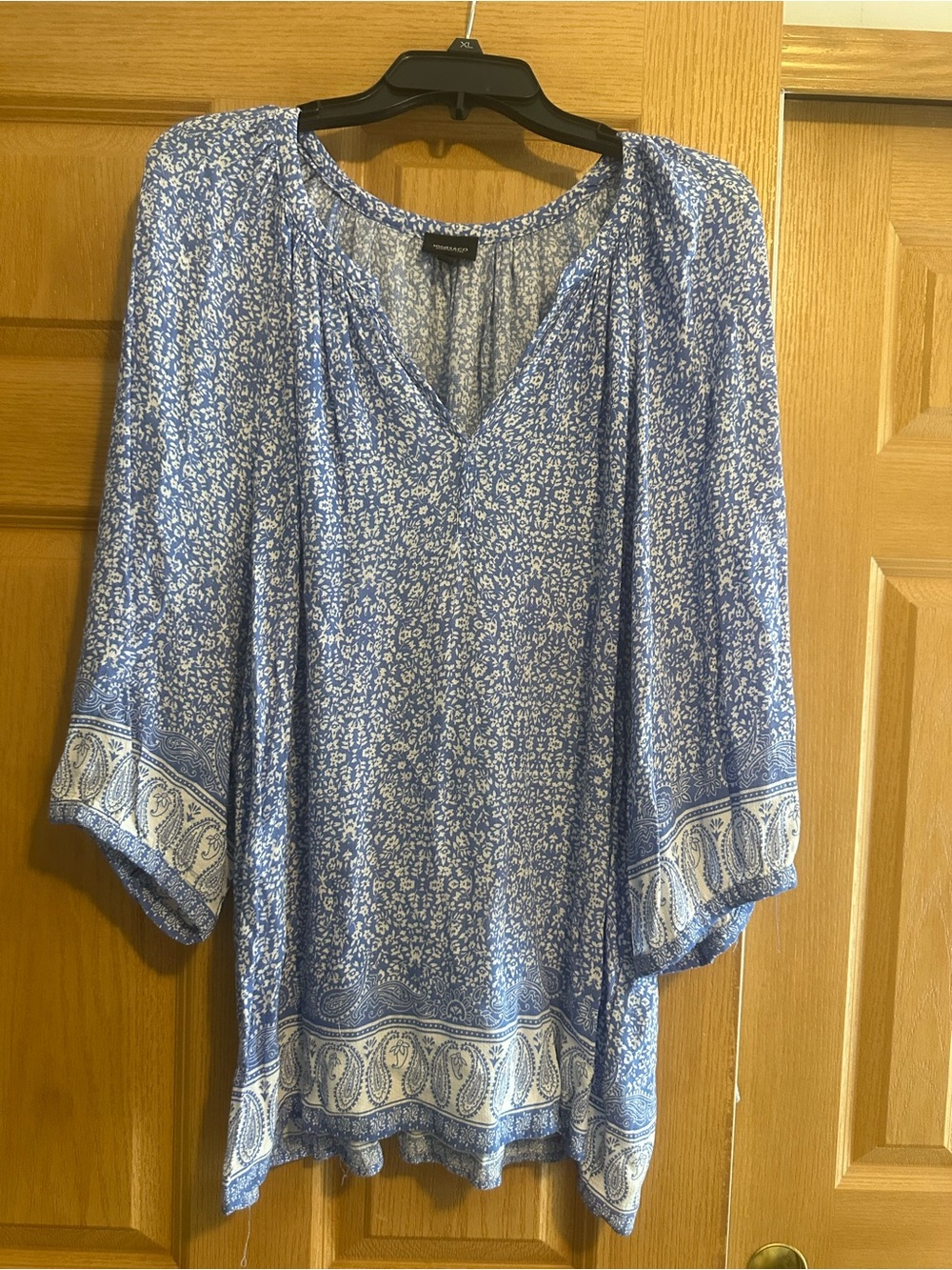 Jones New York Blue and White Paisley-Trim Tunic